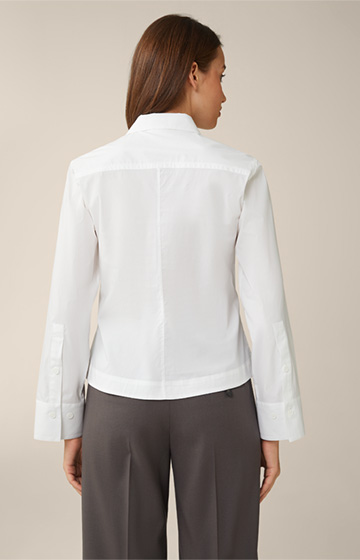 Poplin Cotton Stretch Shirt-style Blouse in White