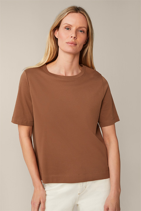 T-shirt en coton interlock, couleur caramel