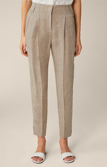 Linen Pleat-front Trousers in a Beige Pattern