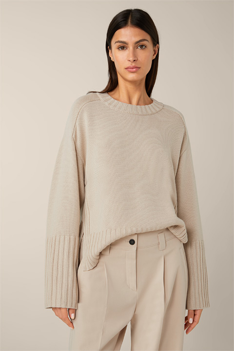 Merino Knitted Pullover in Beige