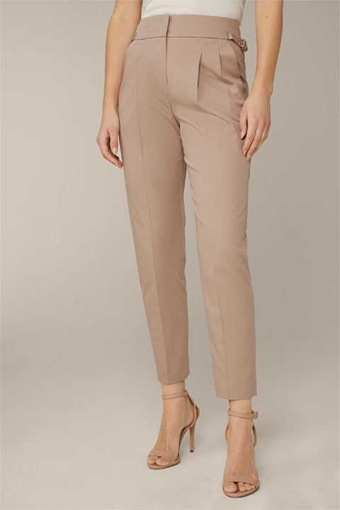 Cotton-Gabardine Pleat-fronted Trousers in Beige