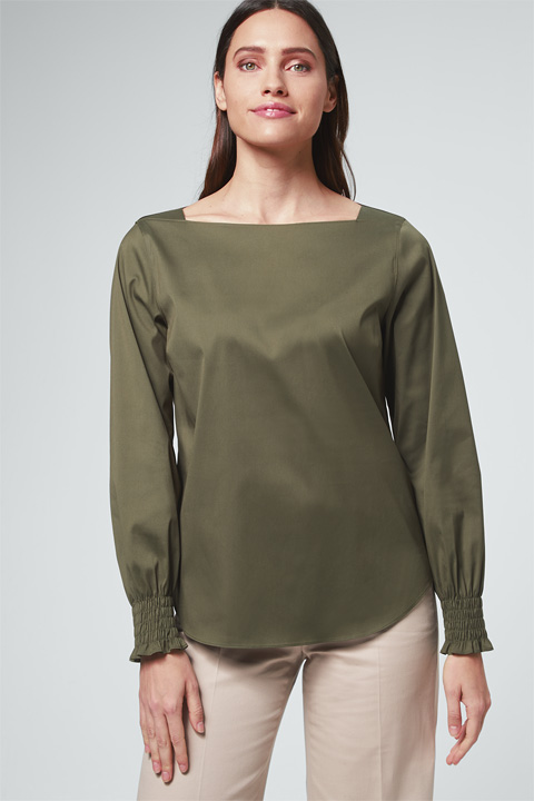 Baumwollstretch-Bluse in Oliv