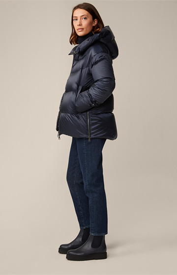 Quilted Down Jacket with Hood in Navy