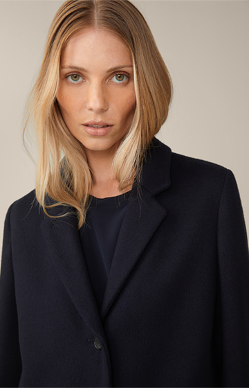 Virgin Wool Egg-shaped Coat with Cashmere in Navy