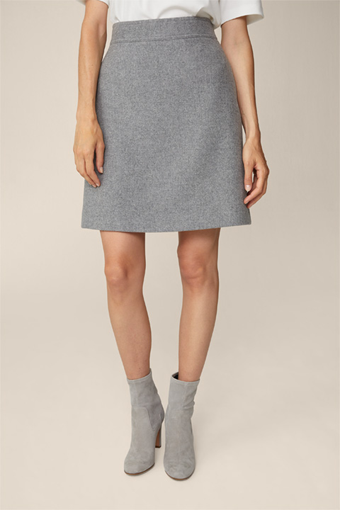 Virgin Wool Skirt with Cashmere in Grey melange