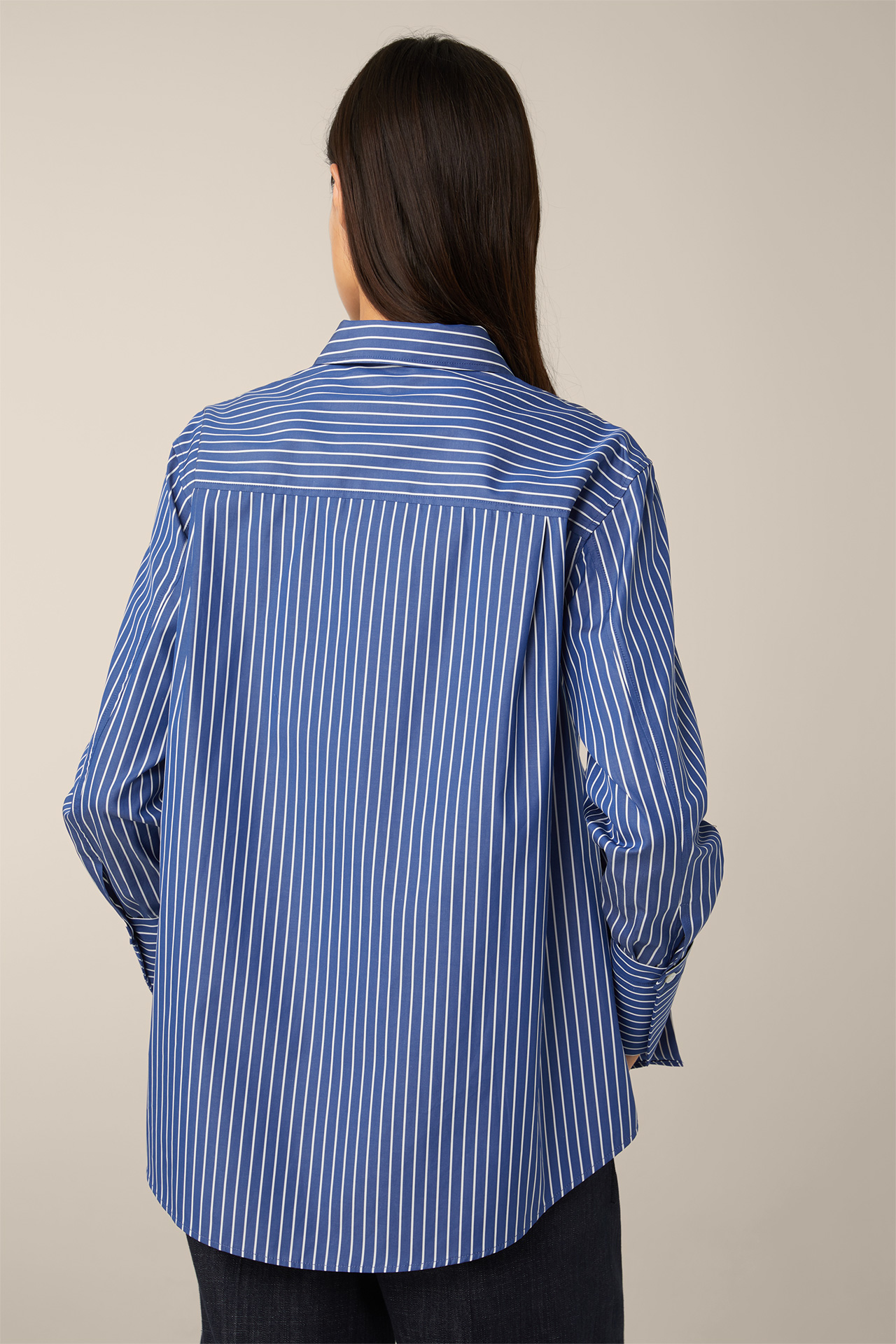 Popeline-Baumwoll-Streifen-Hemd-Bluse in Blau-Weiß im windsor. Online-Shop - gestreift