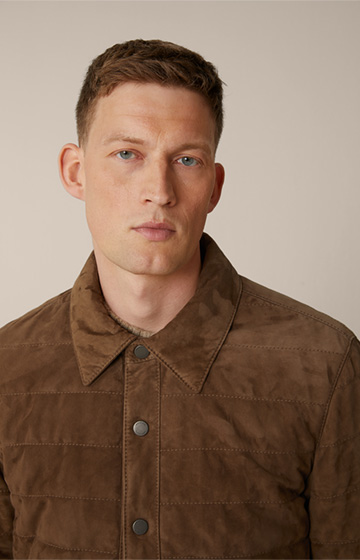 Parma Goatskin Suede Leather Jacket with Turn-down Collar in Brown