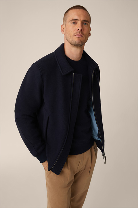 Blouson Stilo en laine vierge mélangée avec col de chemise, en bleu marine