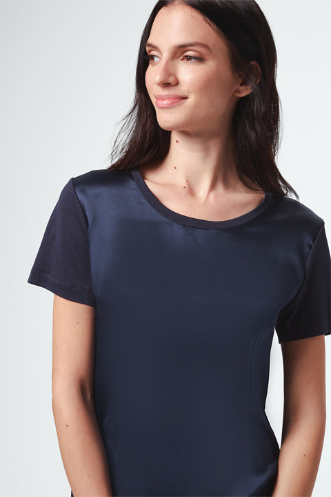 Seiden-Kurzarmshirt in Navy
