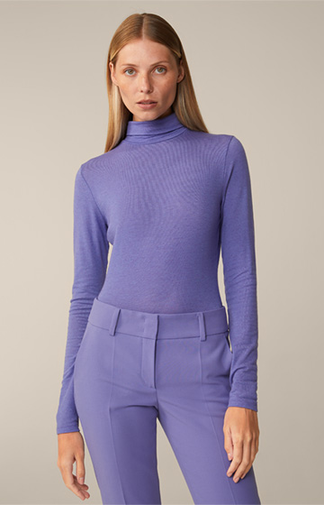 Tencel Wool Stretch Roll Neck Shirt in Violet