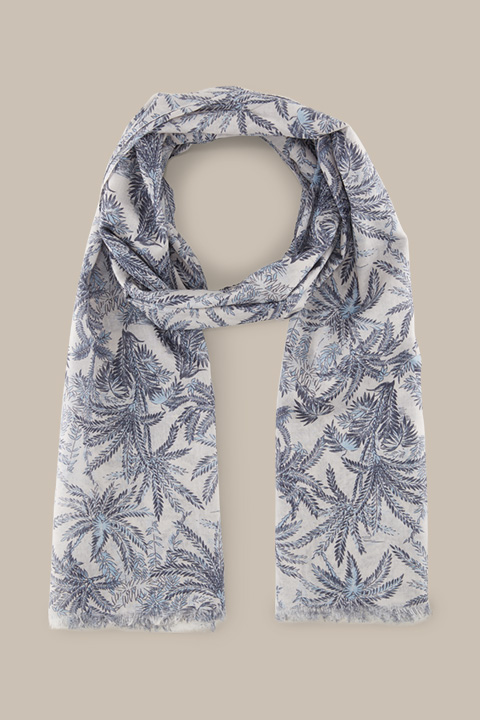 Printed Cotton Scarf in an Ecru and Navy Pattern