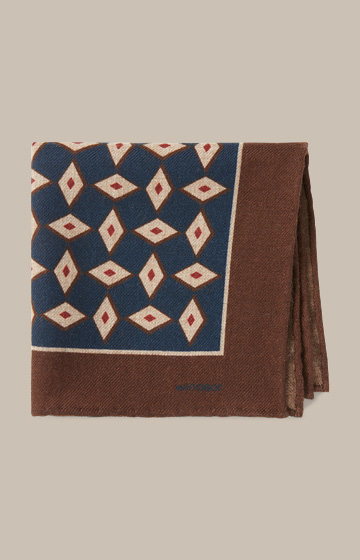 Wool Breast Pocket Handkerchief in Navy and Brown