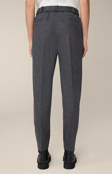 Wool Jersey Pleat-Front Trousers with Belt in Mottled Grey