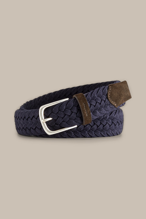 Wool and Suede Belt in Dark Blue and Brown