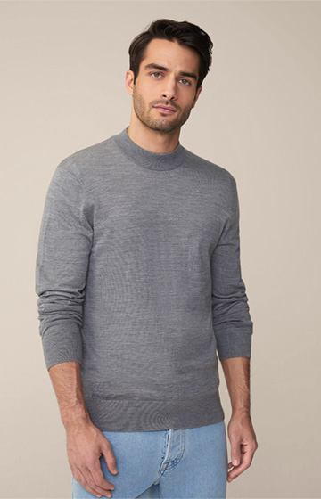 Nando Knitted Pullover with Stand-up Collar made of Silk and Cashmere in Grey Melange
