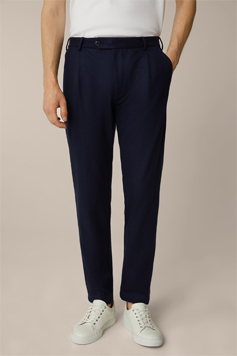 Floro Cashmere Modular Trousers with Pleats in Navy