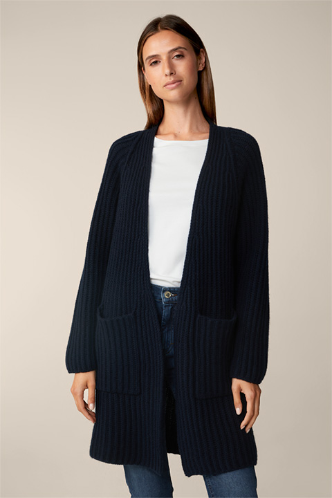 Virgin Wool and Cashmere Mix Cardigan in Navy