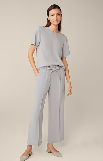 Cropped Crêpe Culottes with Belt in Grey