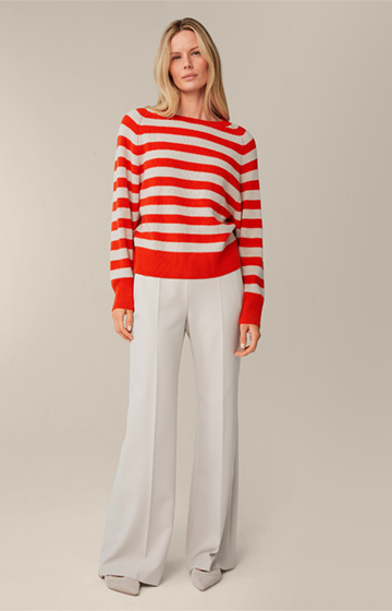 Cashmere Sweater with Raglan Sleeves in Red and Beige Stripes