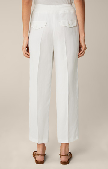 Cropped Linen Mix Pleat-front Trousers, in ecru