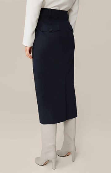 Cotton Twill Pencil Skirt in Navy