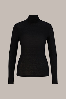 Tencel Wool Stretch Roll Neck Pullover in Black