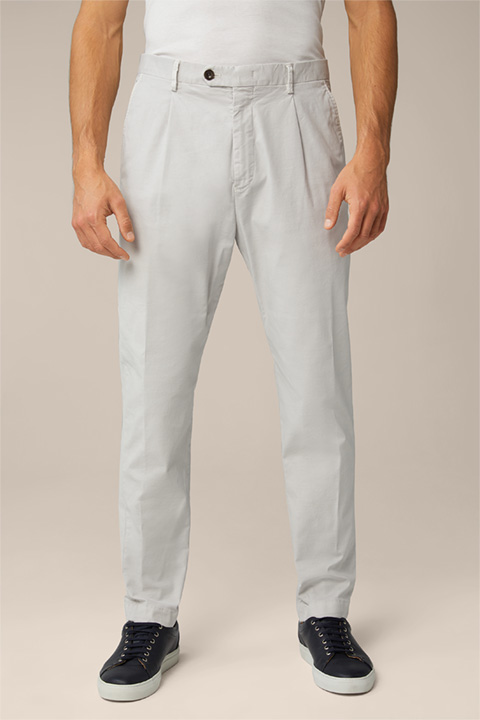 Flero Cotton Mix Trousers with Pleat-front in Light Grey