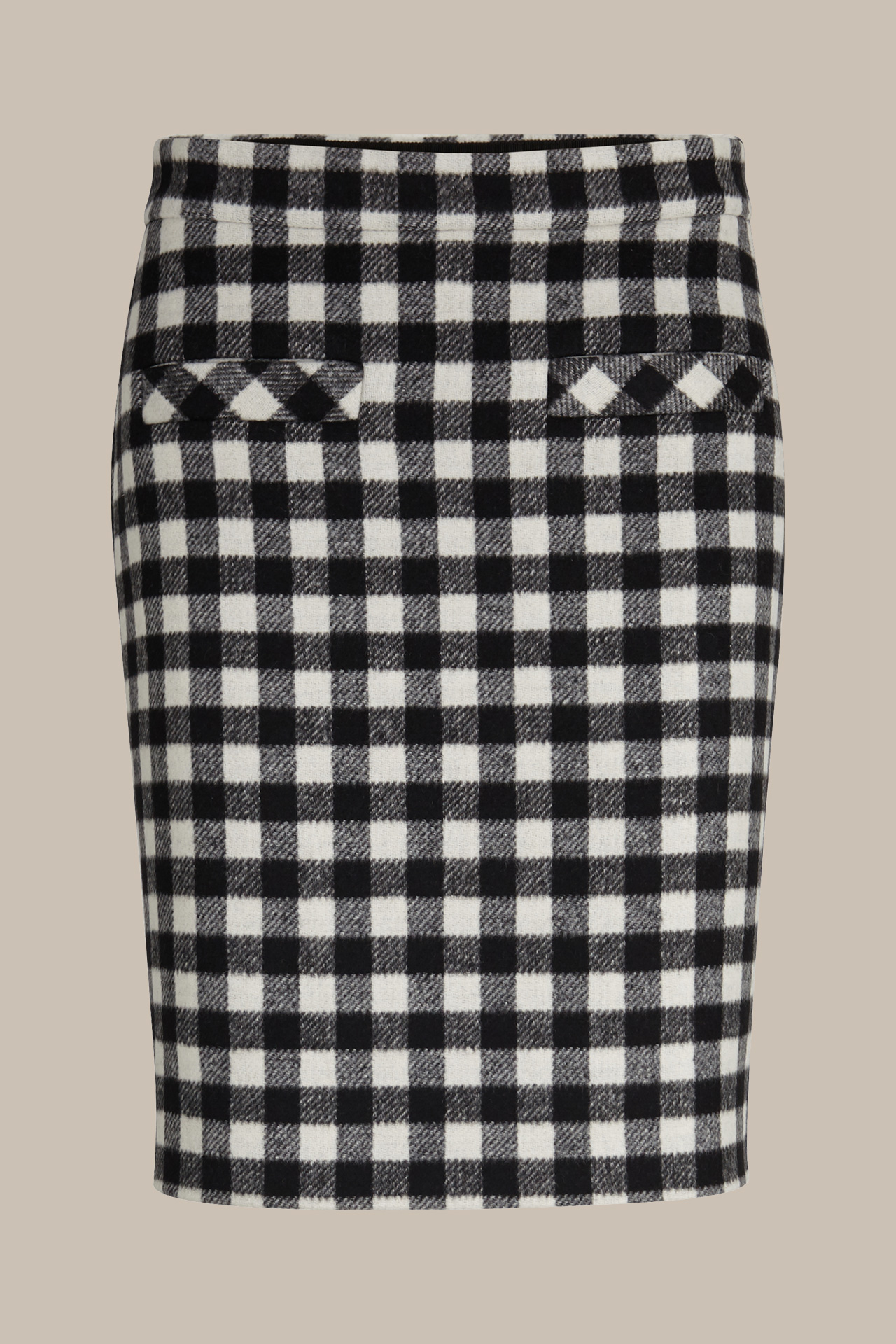 Windsor Damen Kleidung Röcke Bedruckte Röcke Wollmix-Stiefelrock in Schwarz-Weiß gemustert 
