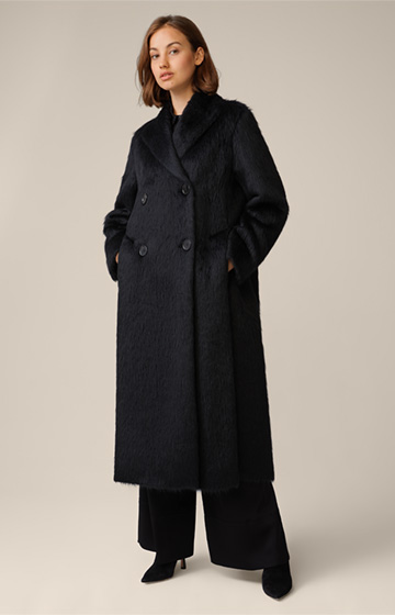 Manteau à fermeture croisée en alpaga et laine vierge, en noir