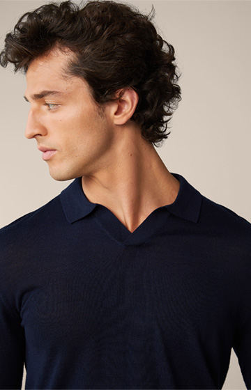 Nando Knitted Polo Collar Pullover with Silk and Cashmere in Navy