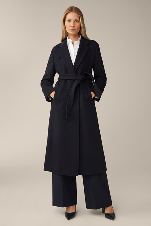 Virgin Wool Roben Coat with Cashmere in Navy