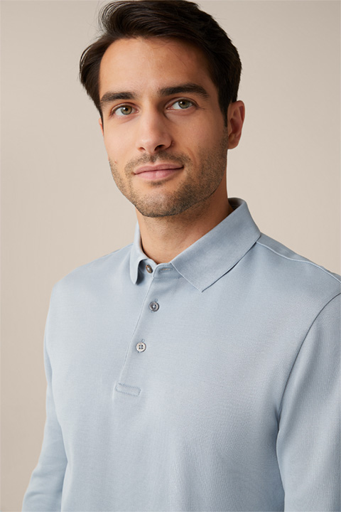 Frido Long-sleeved Cotton Polo Shirt in Blue and Grey
