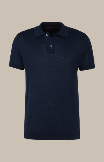 Schurwoll-Strick-Polo-Shirt mit Seide und Cashmere in Navy