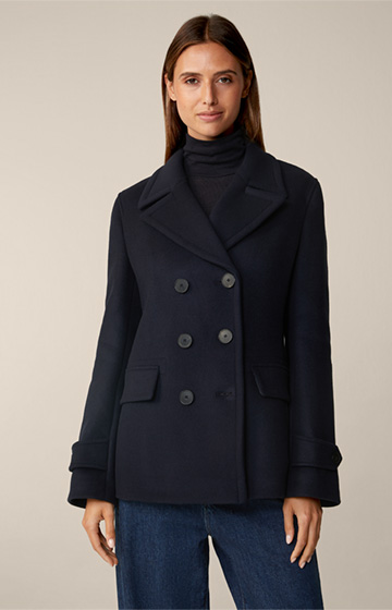 Wollmix-Caban-Jacke in Navy