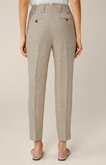 Linen Pleat-front Trousers in a Beige Pattern