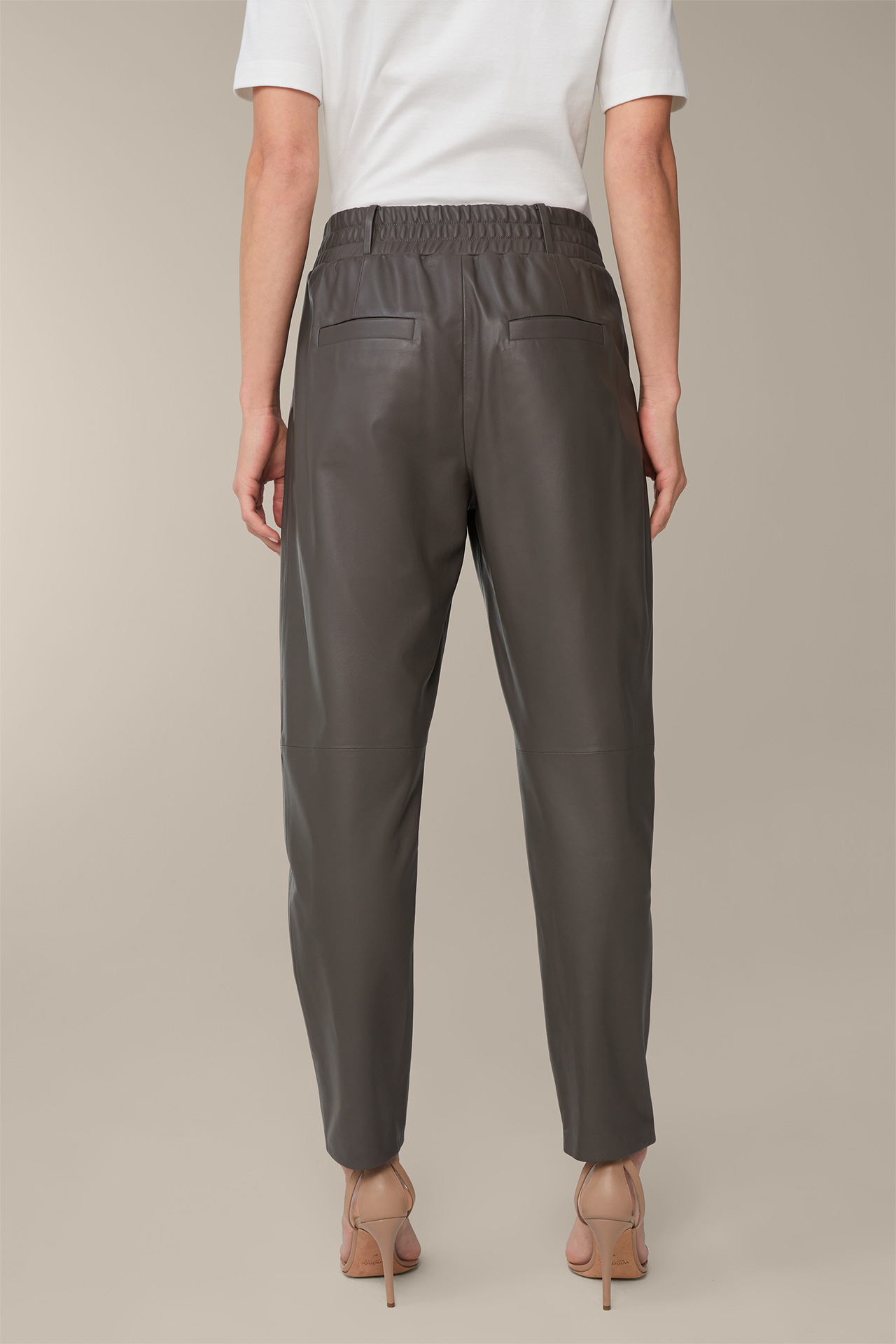 Lambskin Nappa Leather Trousers in Dark Grey