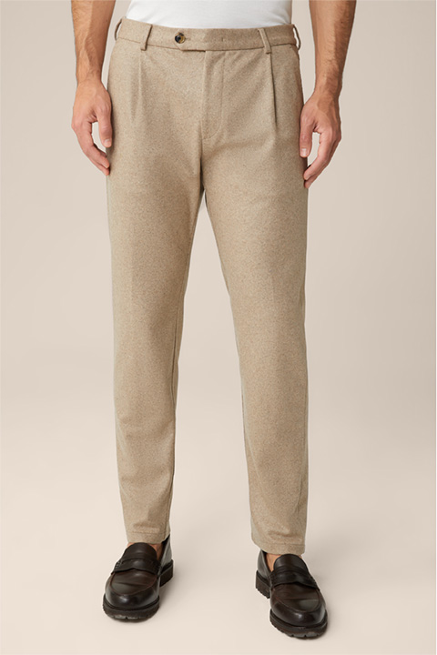 Floro Cashmere Modular Trousers with Pleats in Beige