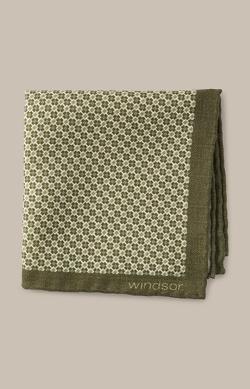 Virgin wool Breast Pocket Handkerchief in Beige with Green Crosses
