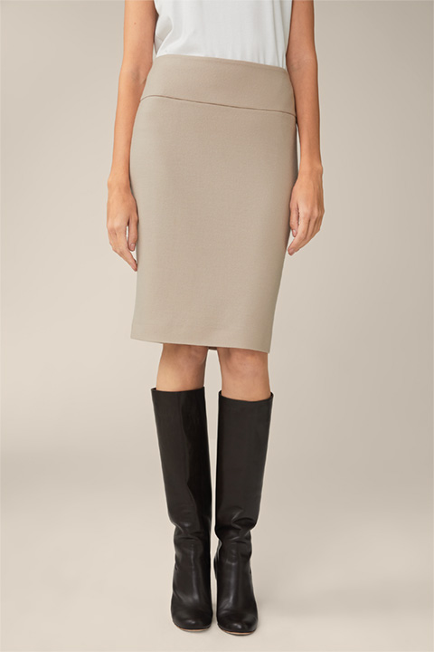 Wool Jersey Pencil Skirt in Beige