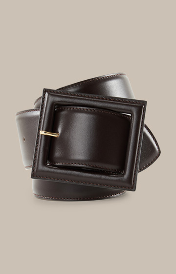 Wide Nappa Leather Belt with Pin Buckle in Dark Brown