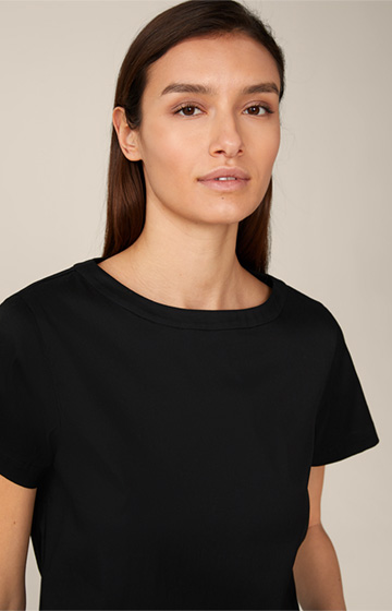 Cotton Stretch Short-Sleeved Blouse in Black