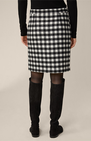 Wool Mix Boot Skirt in Black and White Check