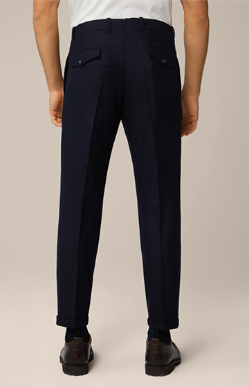 Jersey Flannel Sapo Modular Trousers with Pleat-front and Turn-Up in Navy
