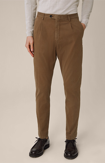 Flero Cotton Mix Trousers with Pleat-front in Taupe