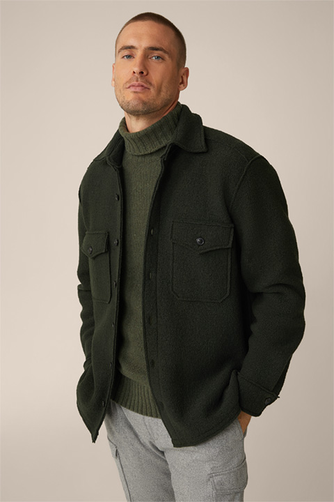 Orio Wool Overshirt with Patch Breast Pockets in Olive