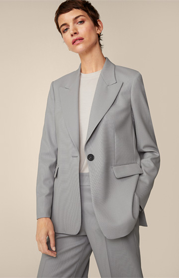 Virgin Wool Long Blazer in Grey