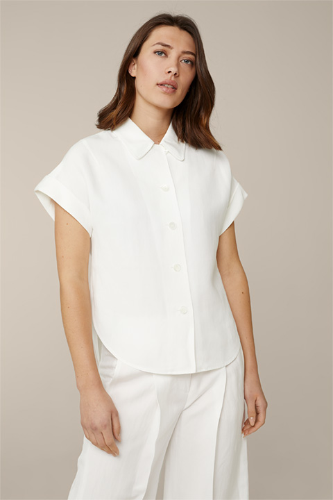 Linen Mix Short-Sleeved Shirt Blouse in Ecru