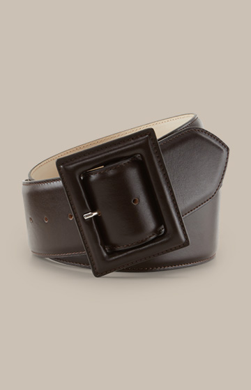 Wide Nappa Leather Belt in Dark Brown