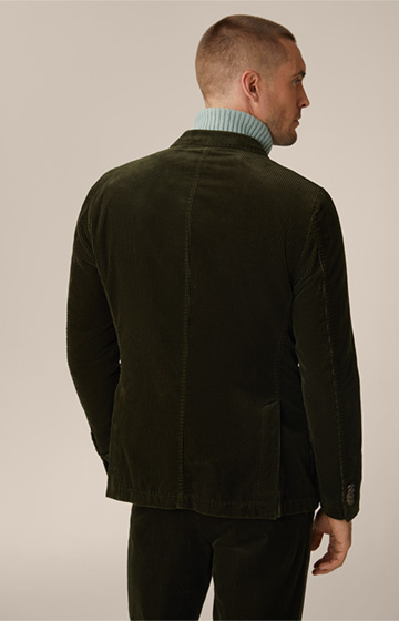 Satino Cord Modular Double-breasted Jacket in Olive
