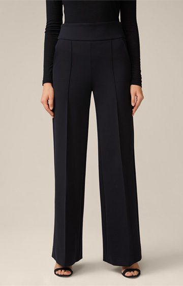Techno Jersey Palazzo Trousers in Black